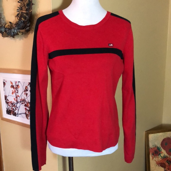 Vintage RALPH LAUREN Size Large Pullover Red Black Ribbed Cotton Embroidery Flag - Picture 4 of 16